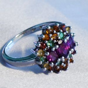 Silver genuine multi-gemstone ring.